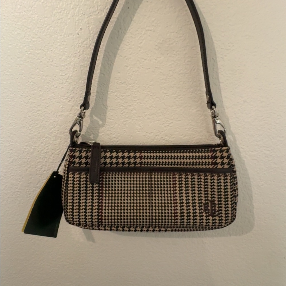 Ralph Lauren Brown Houndstooth Mini Shoulder Bag